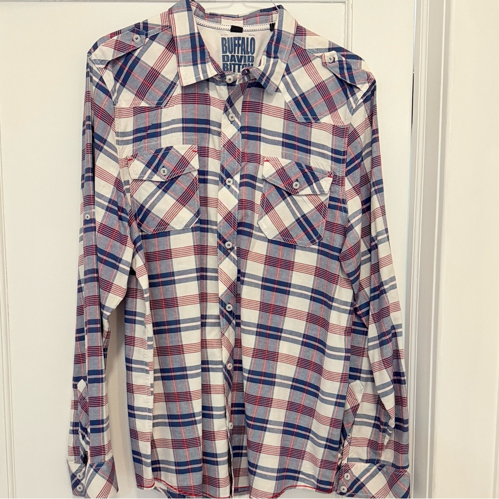 Buffalo David Bitton Red and Blue Plaid Shirt Sz. XL